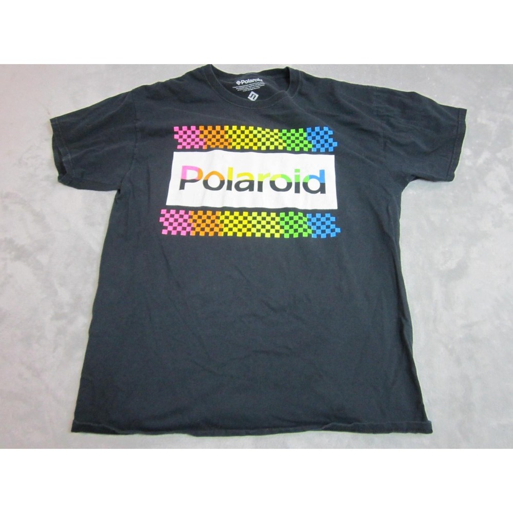 Polaroid Shirt Mens Large Black Rainbow Logo Graphic Tee Photography Retro Color